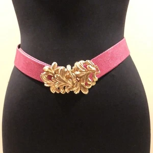 Vintage Pink Lizard Embossed Leather Belt Removable Gold Metal Buckle adjustable - Picture 1 of 10
