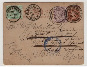 UK 1901 Great Britain uprated Cape of Good Hope Kimberley to South Africa Censor - Imagen 1 de 2