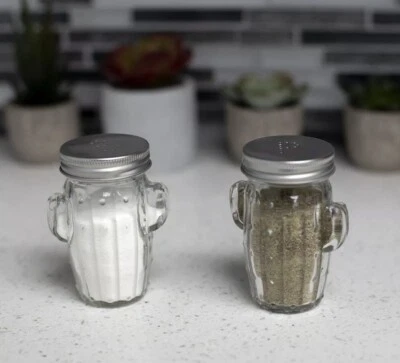 Home Basics Cactus Glass 3 oz Salt and Pepper Set Southwestern Desert NEW - Image 1 of 4