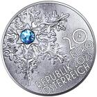 Austria 20 euro srebro 2023 proof - PŁATEK ŚNIEGU z niebieskim kamieniem szlachetnym
