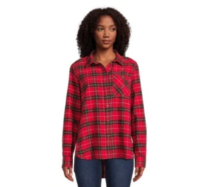 Time and Tru Women's Long Sleeve Button Down Flannel Shirt ,M 8-10 Brilliant Red - Picture 1 of 6