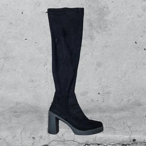 TOPSHOP Black Platform Over the Knee Thigh High Fabric Boots US 8 Eur 39 Italy - Picture 1 of 10