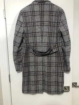 Isaia Slim-Fit Light Gray Plaid Patterned Wool Overcoat 38R (Eu 48) NWT $5,600 - Image 1 of 4