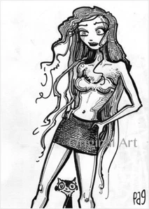 DISNEY ARTIST PETER GULLERUD Pag ORIGINAL ART Pinup leggy sexy legs Cat Black nr - Picture 1 of 1