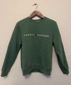 Tommy Hilfiger Mens Army Green Pullover Sweatshirt Size Small Embroidered - Picture 1 of 5