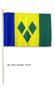 12x18 Wholesale Lot 12 St. Vincent Grenadines  Country Stick Flag 30" wood staff