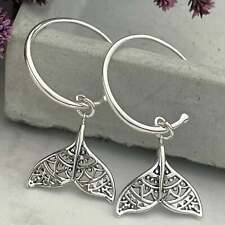 925 Sterling Silver Mandala Dolphin Tail Hoops Boho Jewellery in Gift Box