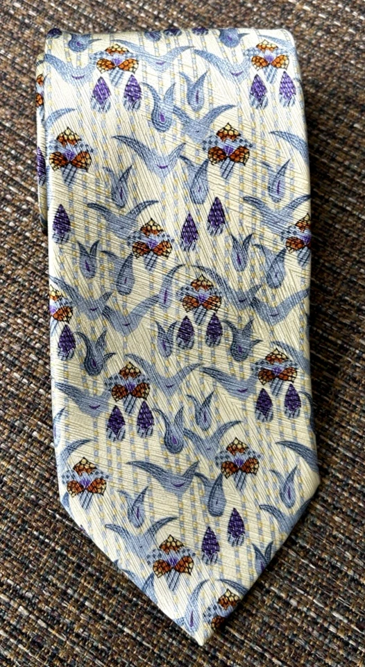 Corbata Brioni vintage de lujo 100 % seda dorada amarillo azul rara Italia Foto 1 de 4