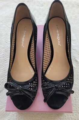Zapatos Carlo Pazolini Negro Patente/Gamuza Cuña Punta Peekaboo 9.5/40 Caja Original Foto 1 de 4