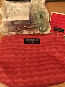 Marimekko for Clinique travel makeup bag pink raspberry print Mirror Lips Cosmo - Picture 1 of 4