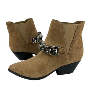 Marc Fisher Henly Women's Ankle Booties 7.5M Cognac Suede Leather Chain Boots - Picture 1 of 12