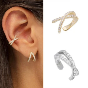 Micro Paved Criss Cross Ear Cuff • ear cuff no piercing Sterling silver ear cuff - Picture 1 of 6