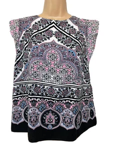 OASIS 10/S Black/Pink Floral Mix Print Short Sleeve Top - Picture 1 of 13
