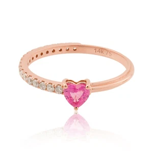 0.52 TCW H/SI Diamond Synthetic Pink Sapphire Heart Ring Jewelry 14k Rose Gold - Picture 1 of 8