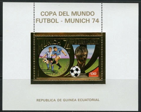 Guinea Equatorial 1976 Soccer Munich 1974 Glod Foil Michel Bloc 81 Perf Cover