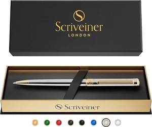 Silver Chrome Ballpoint Pen - Stunning Luxury Pen with 24K Gold Finish, Schmidt - Picture 1 of 12