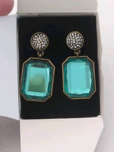 Kenneth Jay Lane KJL Jewel Tone Brass Chunky Cabochon Statement Earrings M47 - Picture 1 of 7
