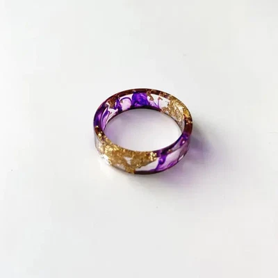 Colorful Handmade Resin Ring with Dried Flowers and Gold Foil - Image 1 of 4