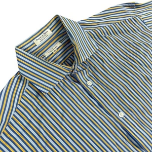 Façonnable Shirt Mens 17L Blue Yellow Stripe Vintage French Cuff Long Sleeve USA - Picture 1 of 11
