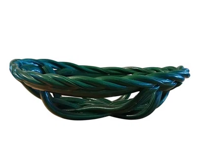 Vintage French Vallauris Style Oval Green Ceramic Lattice Fruit Basket 11"x8" - Image 1 of 4