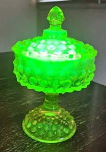 Fenton Vaseline Hobnail Glass Candy Dish  - Foto 1 di 18