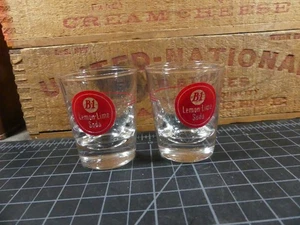 Vintage B1 Lemon Lime Soda Advertising Shot Glasses Pair Red Logo Excellent - Picture 1 of 4