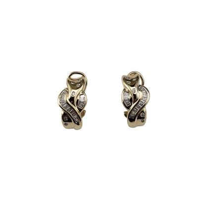 Pendientes Omega de oro amarillo de 14 quilates con diamantes #21210 Foto 1 de 4