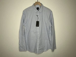 Armani Exchange Mens White Blue Striped Button Down Regular Fit Shirt Large NWT - Picture 1 of 6