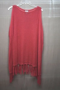 Chico's,Travelers Collection, Fringed Cable Knit Overlay, Coral, Small/Medium - Picture 1 of 9