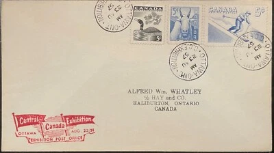 Canadá 1957 #361, #368-9 en Canadá Central 1957 cubierta de exposición; animal, pájaro, *d Foto 1 de 2