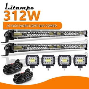2x 20inch LED Light Bar Spot Flood Combo ATV Offroad + 4x 4" Pdos + 2x Wire Kit - Picture 1 of 14
