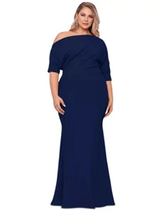 $269 Betsy & Adam Vestido de Buceo Talla Grande Hombro Descubierto, Azul Marino, TALLA-14 W - Imagen 1 de 2