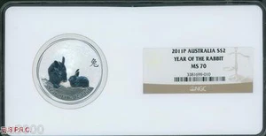 2011-P $2 LUNAR YEAR OF RABBIT 2 Oz. SILVER COIN Series 2 AUSTRALIA NGC MS70 !! - Picture 1 of 2