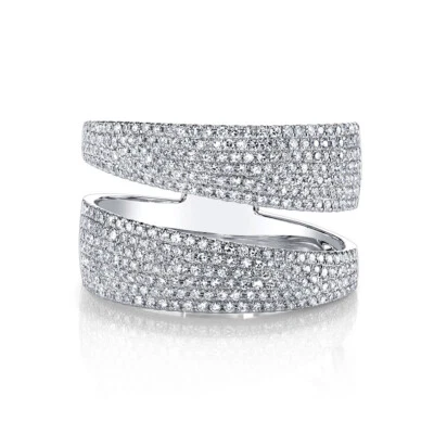 Anillo envolvente de derivación abierta de diamantes de oro blanco de 14 quilates pavé cóctel ancho natural 0,80 quilates Foto 1 de 4