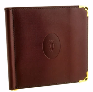 Authentic CARTIER Burgundy Leather Bifold Mens Bill Money Clip Wallet Spain - Picture 1 of 9