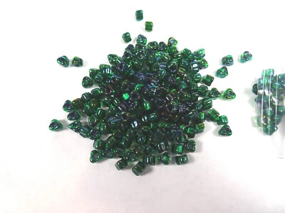 125 Miyuki Transparent DARK GREEN Glass TRIANGLE BEADS - Image 1 of 2