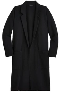 J CREW ELLA $178 BLACK Open Front Sweater Slide-Pockets Long Cardigan Blazer L - Picture 1 of 11