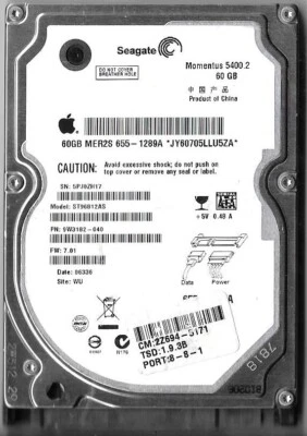 Seagate ST96812AS 60GB Sata Hard Drive P/N: 9W3182-040 F/W: 7.01  5PJ  WU - Image 1 of 2