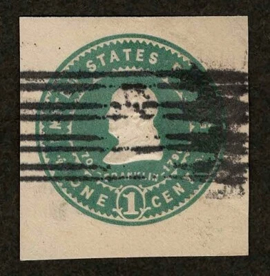 US 1903 #U379 Green 1c Franklin Cut Square VF Used - Image 1 of 2