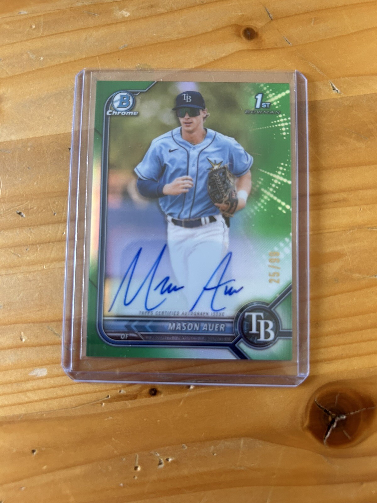 Mason Auer 1st 2022 Bowman Chrome Prospect Green Refractor Auto /99 #CPA-MA Rays