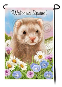 Welcome Spring Garden Flag - Cinnamon Ferret - Picture 1 of 1
