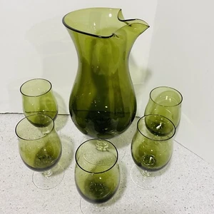 Juego de cócteles de colección Sasaki verde oliva decantador de vaso artístico y 5 vasos de vino - Imagen 1 de 10