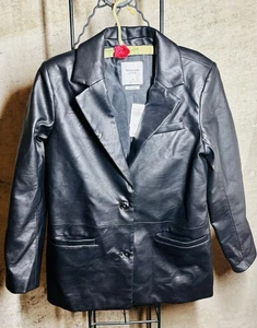 Abercrombie & Fitch veganer Leder Blazer Jacke Gr. M schwarz Knopfleiste �� - Bild 1 von 7