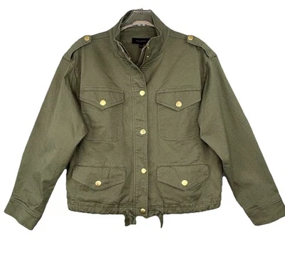 Chaqueta militar Talbots Twill Crop para mujer M elástica bolsillos con cremallera completa verde militar Foto 1 de 4