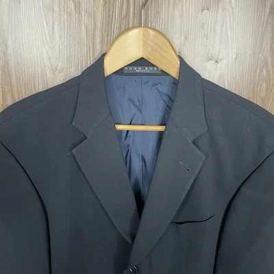 Hugo Boss Blazer Jacket Mens 40R Black Solid 100% Virgin Wool Three Buttons USA - Image 1 of 4
