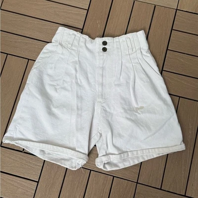 Высокая талия эластичный пояс с белой винтажной хлопковой шорты - Изображение 1 из 4