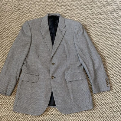 Jos A Bank Blazer 男式 39R 黑色白色千鸟格丝绸羊毛运动外套夹克 — 第 1/4 张图片