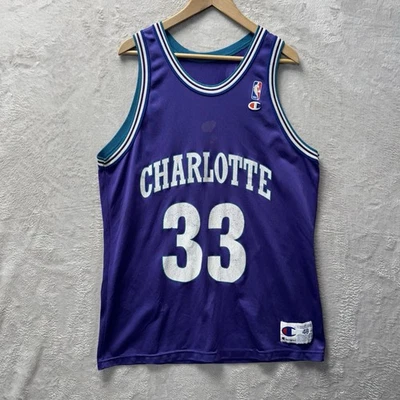 VTG 90s Charlotte Hornets Alonzo Mourning Champion Basketball Jersey Purple 48 - Image 1 of 4