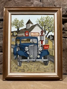 H. Hargrove Framed Serigraph Oil Painting Canvas Texaco Gas Coca Cola Chevy Auto - Picture 1 of 12