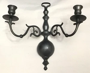 Brass Rustic Pewter Finish Wall Sconce Double Candle Holder 12” Countrycore - Picture 1 of 14